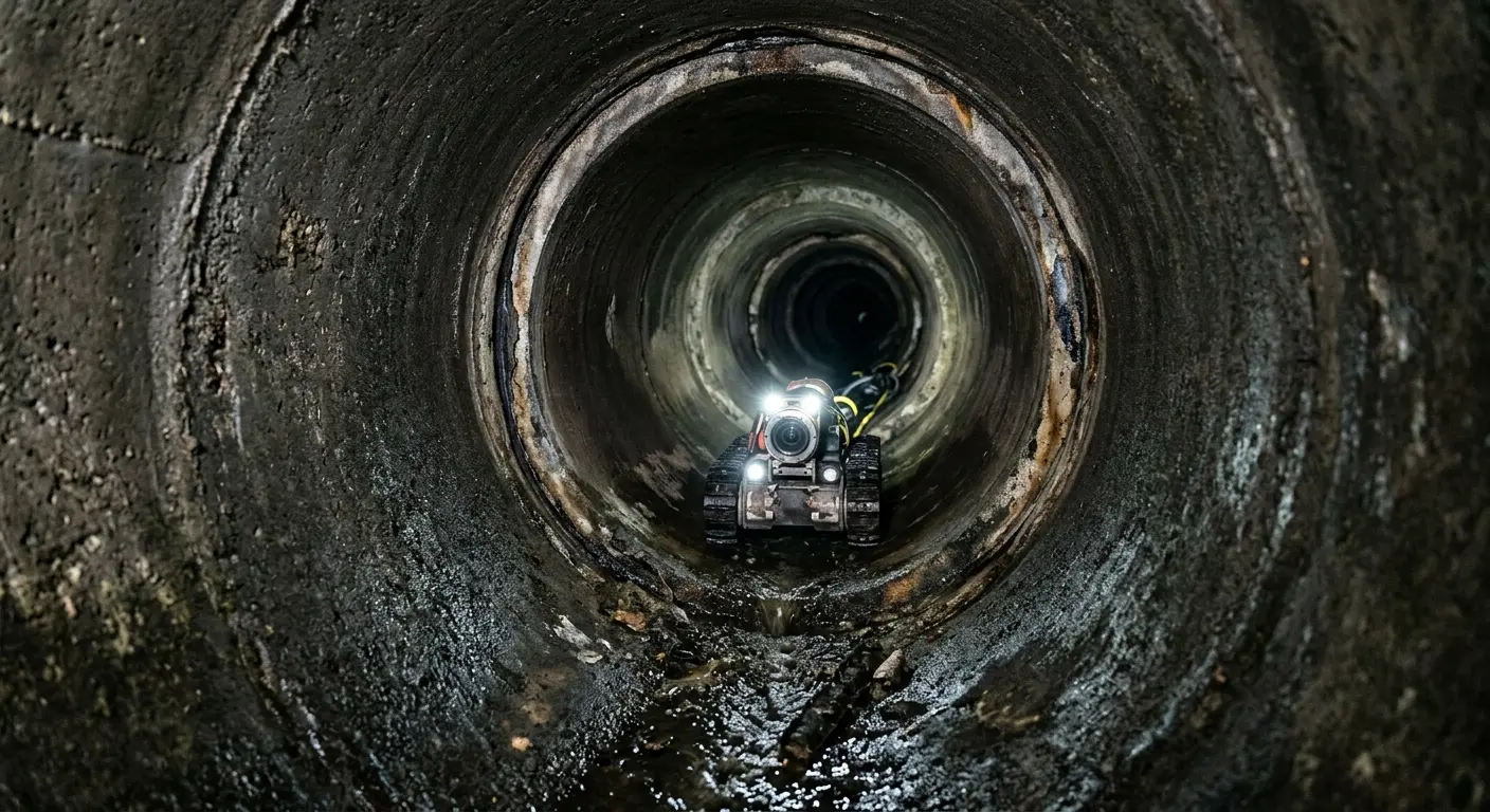 Robotic sewer camera inspecting pipe interior for Sewer Line Cleaning in East Windsor